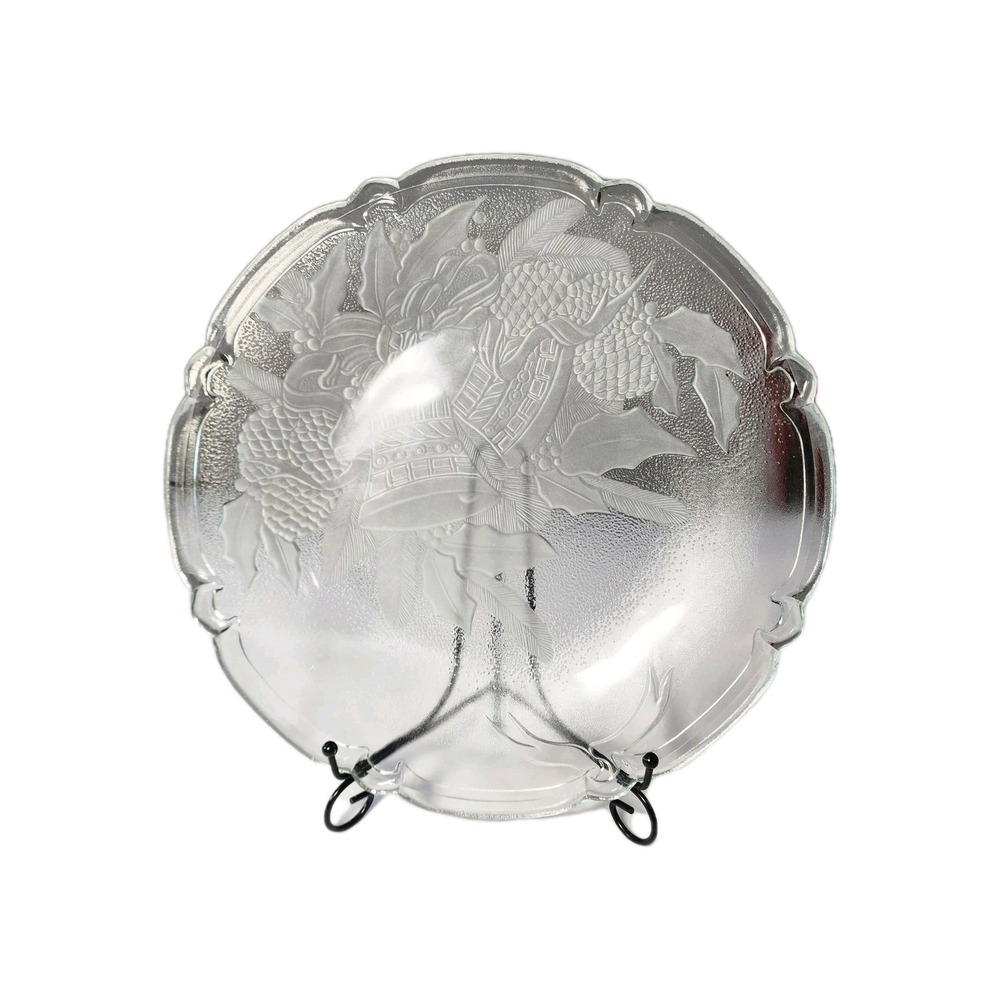 Elements Clear Etched Glass Christmas Serving Platter 13" Satin BELLS